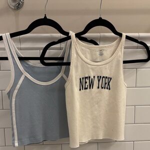 Brandy Melville Blue and Cream Tank Tops